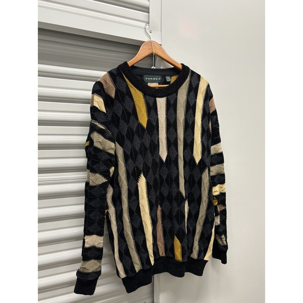Coogi Style Tundra Knit Sweater (Thick) Large Cotton Multicolor block pattern
